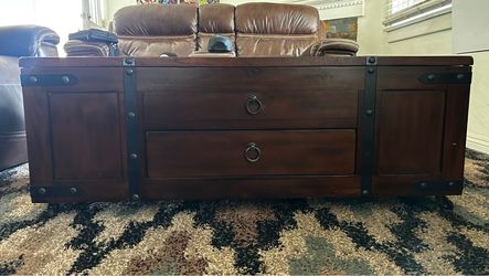 Large Wood Coffee Table with Drawers & Storage – Rustic Trunk Style