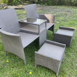 Nice Love Seat Wicker Yard Patio Furniture w/ Foot Stools