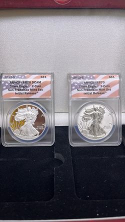 2012-S Silver Eagle 2-Coin San Francisco Mint Set ANACS PR70/RP70