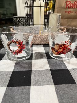 Fall Harvest Glass candle holders Set of 2