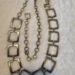 $15.00 - 1980's Italian Made Belt From NY & CO - SOHO Style/Geometric  Design Metal Accents/Adjustable - Like New Condition/Modern Silver Look!