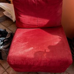 Two Red Ultra Suede Chairs And Ottoman