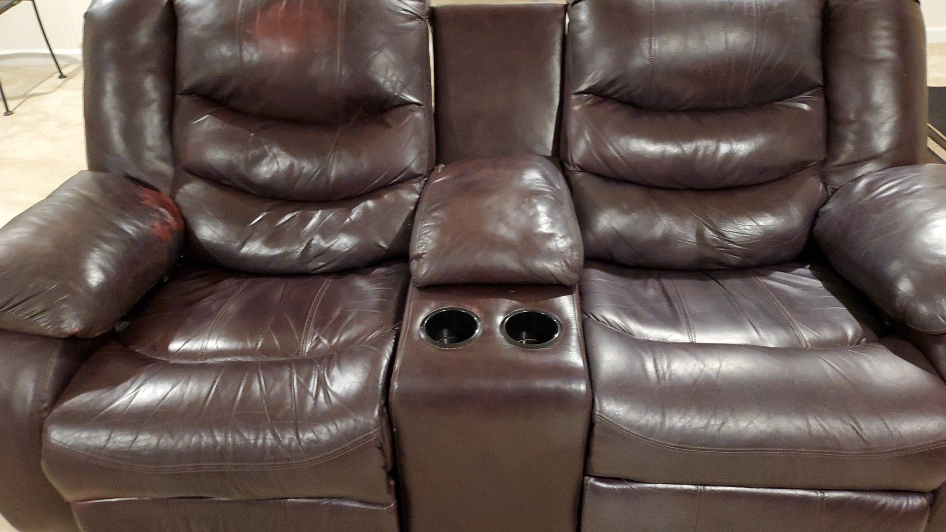 Fully Reclinable Leather Love Seat