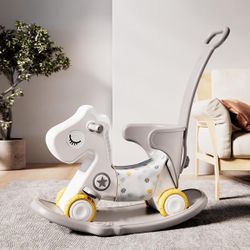 "Rocking Horse Ride On Toys, 4 in 1 Kids  for Toddlers, Baby Push Bike Rocking Chair with Balance Board, Gift for Kids (Grey)