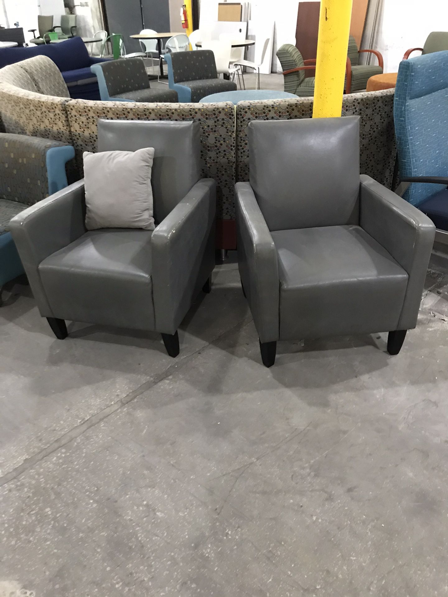 2 gray side chairs