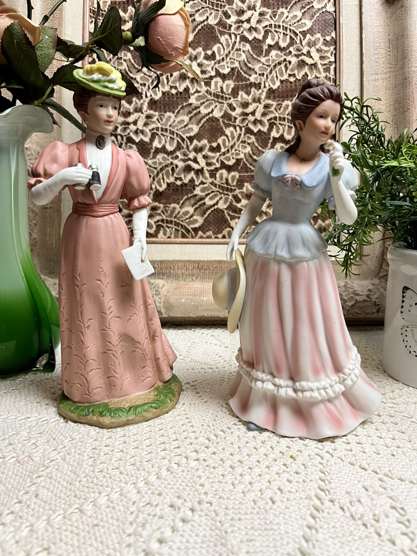 Pair Of Ceramic Fancy Ladies
