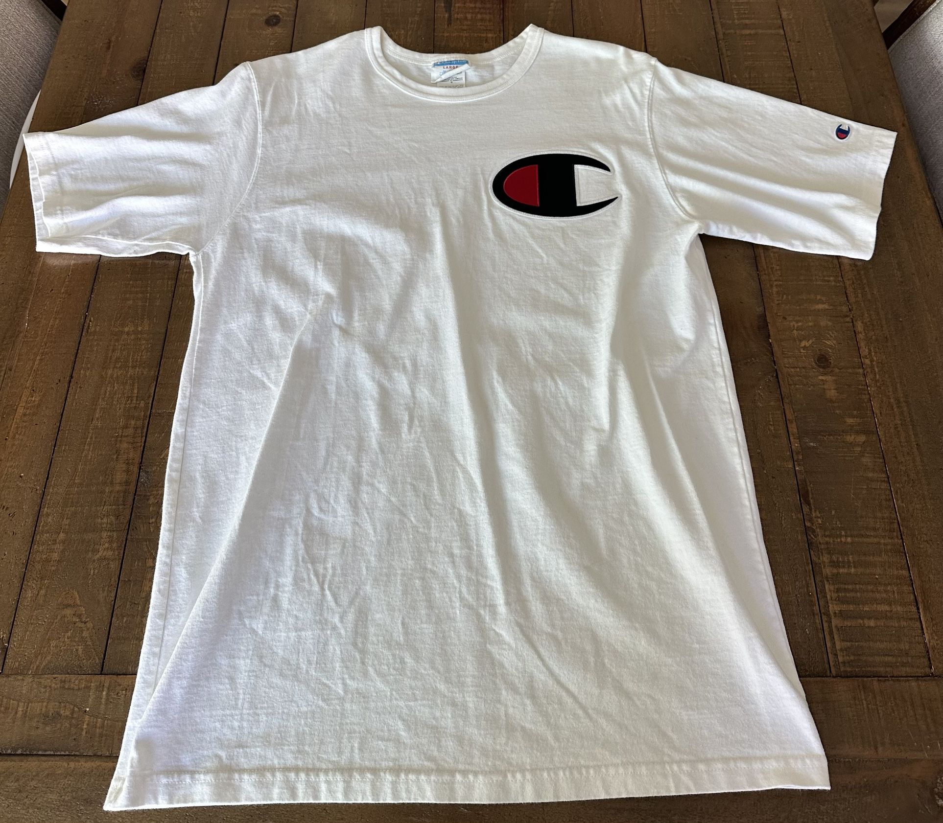 Champion Big C Logo White T Shirt Embroidered Streetwear Tee Mens Large