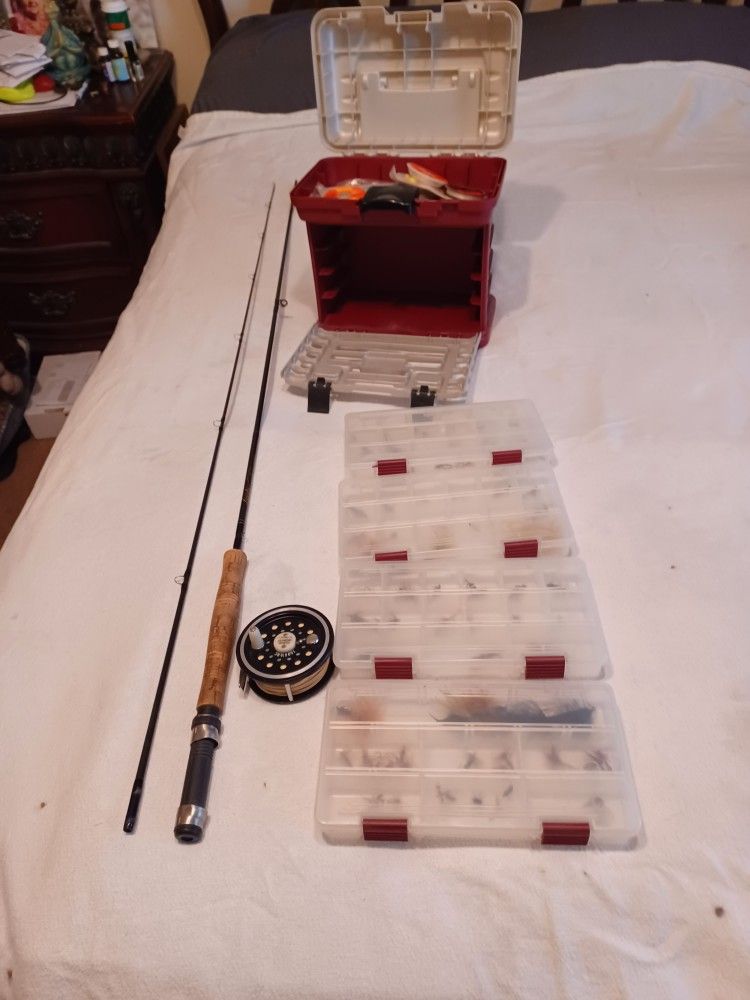 Fly Rod # Reel,4boxes of Flies dry # wet flies, tackle box included