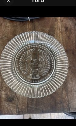 Anchor Hocking 1940s Stars And Stripes Pattern Eagle Salad Plate, Clear Glass