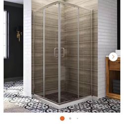 36 in. W × 72 in. H Square Sliding Framed Corner Shower Enclosure in Chrome Finish with Clear Glass