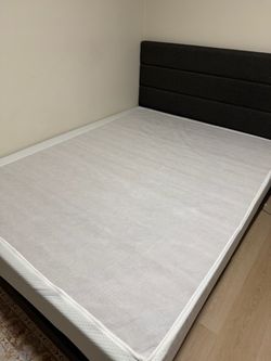 Queen Bed Frame with Upholstered Headboard and Mattress