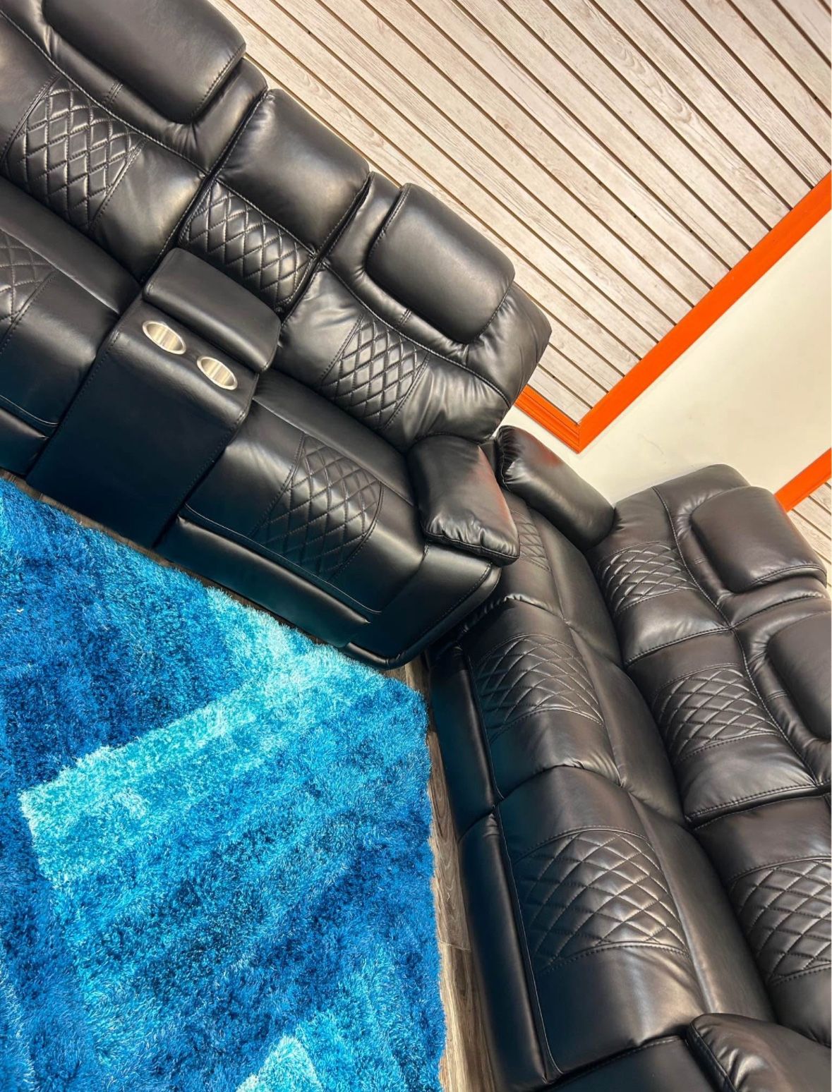 Holiday sale. Santiago, black leather reclining sofa and loveseat set only $1299. Easy finance option. Same day delivery.