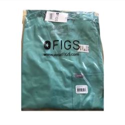 FIGS Men’s Scrub Top Large Green Surgery Technical Collection - Long Sleeve Menswear Clothing - Pockets lo
