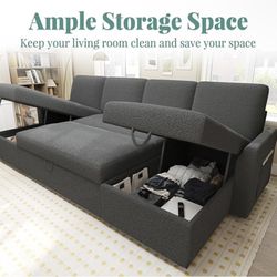 Dark Grey Sectional Sleeper Sofa with Storage