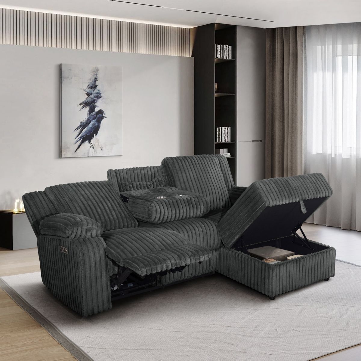 New Plush Power Reclining Sectional With Storage Chaise.  89x63x38Hx63.  Free Delivery!