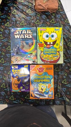 Star Wars, Scooby Doo, and SpongeBob boxes