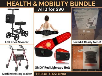 Health & Mobility Bundle: LCJ Knee Scooter, Medline Rolling Walker, and GMOY Red Light Therapy Belt
