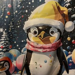 Happy Penguins With Santa Hats 