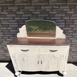 Vintage Buffet / Dresser with Mirror – Distressed Farmhouse Finish 