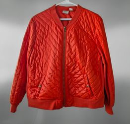 Red Quilted Bomber Jacket Size Large