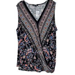 Dress Barn Roz and Ali Floral Black Paisley Cross Over Tank Plus Size 2X NWT