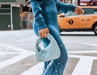 Bottega Veneta Women's Blue Woven Leather Tote Bag Top Handle Zip Closure