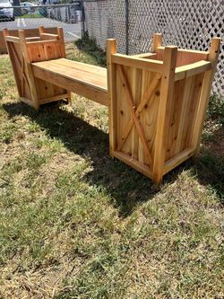 Cedar Wood Planter Bench with X-Brace Design