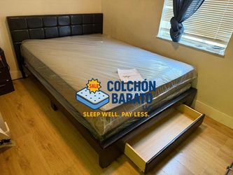 NEW BED FRAME FULL SIZE WITH MATTRESS AND BOX SPRING