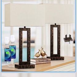 Set of 2 Table Lamps with USB Ports