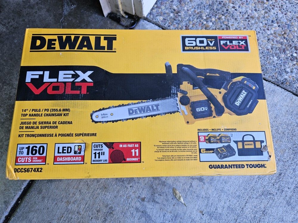 Dewalt FLEXVOLT 60V MAX 14 in. Cordless Battery Powered Top Handle Chainsaw Kit with (2) FLEXVOLT 9 Ah Batteries & Charger