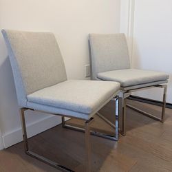 Dining Chair Padded Light Grey Tweed - Set of 2