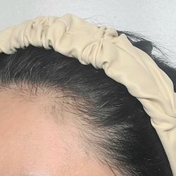 Beige Faux Leather Women's Headband Hairband Hair Band Gift 