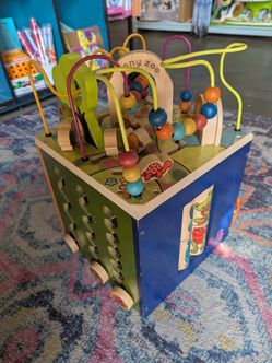 B. toys Zany Zoo wood wooden Activity cube bead toy baby toddler