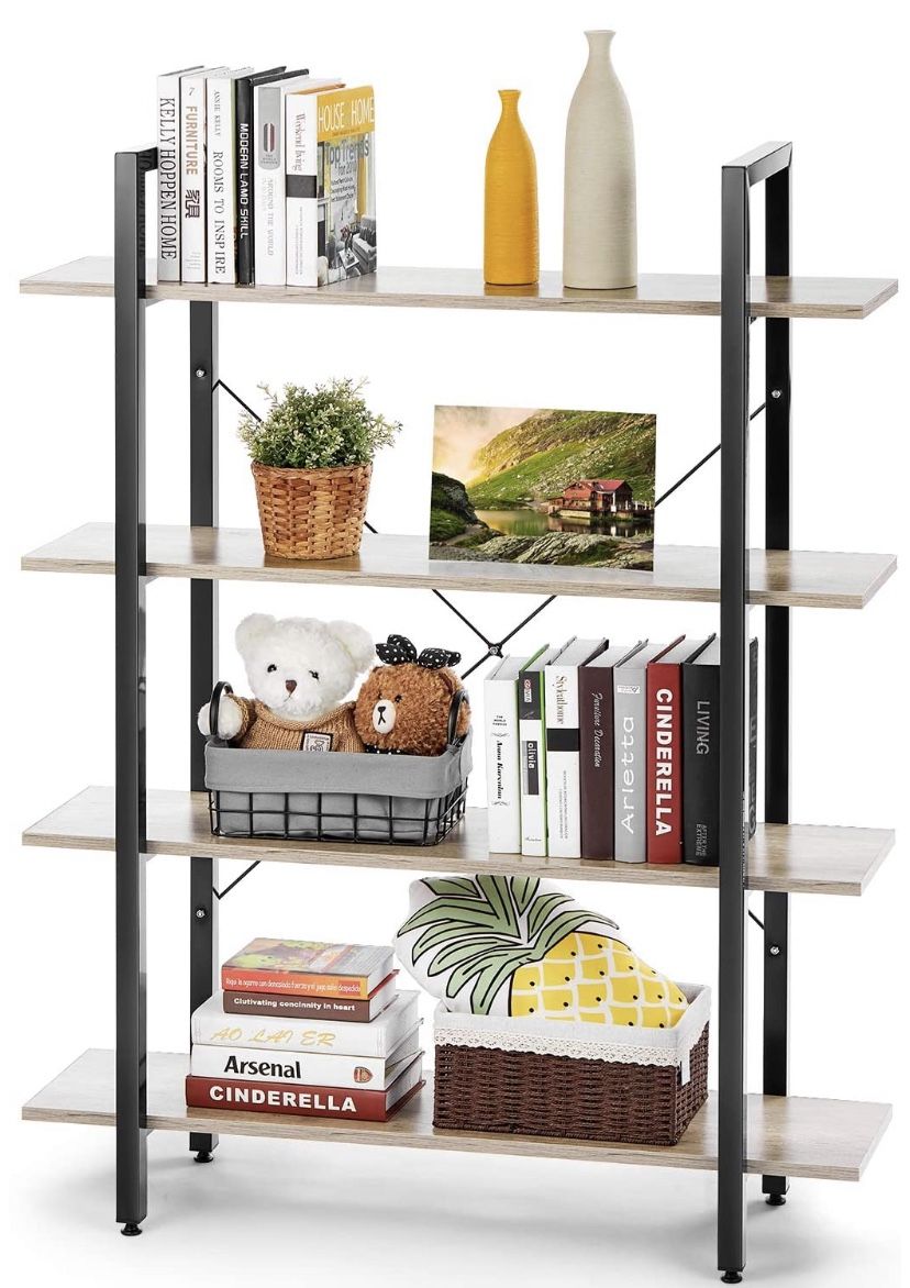 Bookshelf 4 Tier 41Wx12Dx55H inches Bookcase Solid 130lbs Load Capacity Industrial Bookshelf, Sturdy Bookshelves w/ Steel Frame Storage Organizer Woo