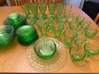 Vintage Green Depression Glass Dinnerware Set