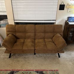 Memory Foam Futon with Adjustable Armrests Camel Faux Suede Fabric for Adults