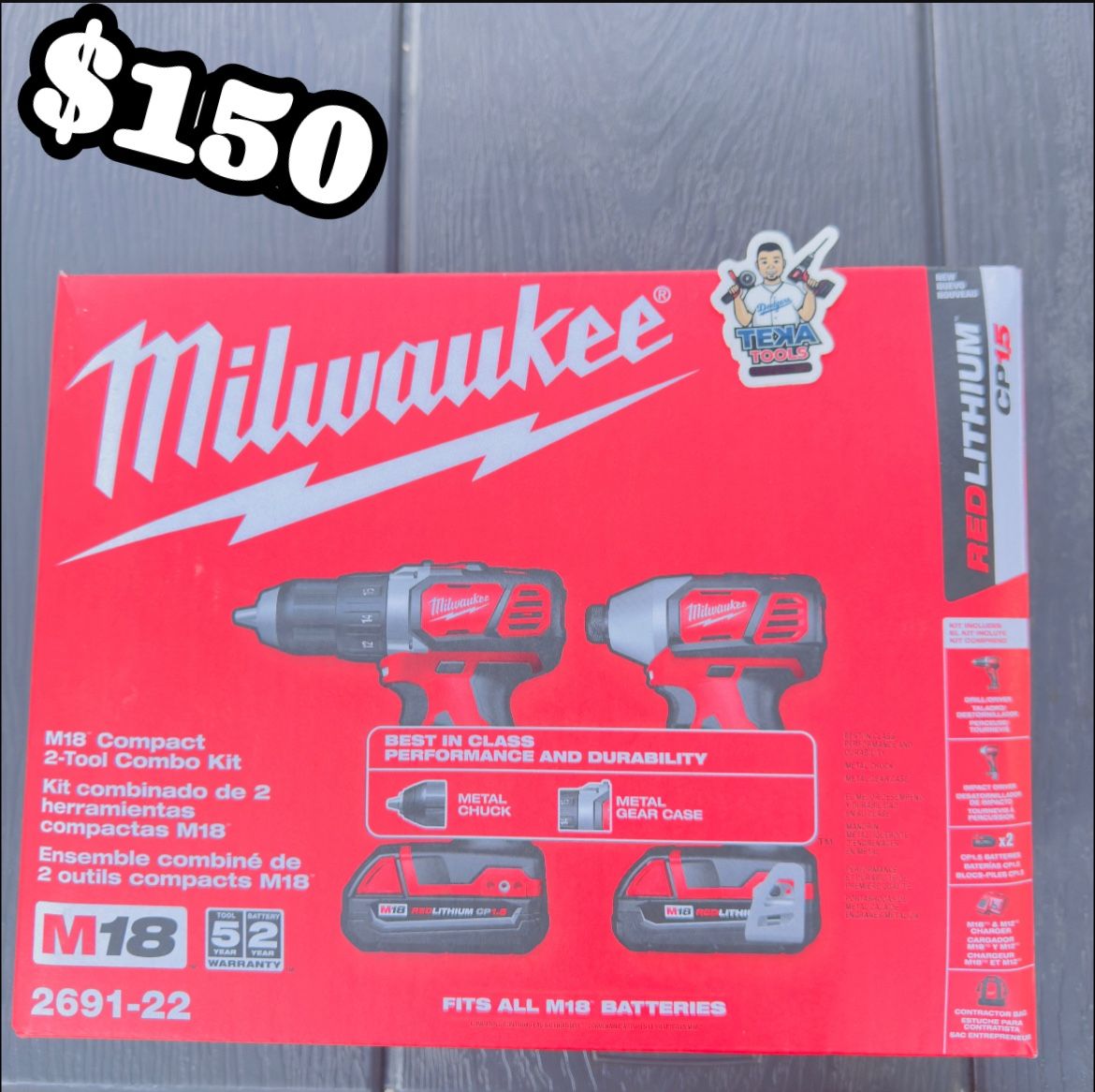 Milwaukee M18 18V Lithium-Ion Cordless Drill Driver/Impact Driver Combo Kit (2-Tool) W/ Two 1.5Ah Batteries, Charger Tool Bag