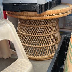 Wicker Glass Top Table