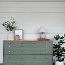 Refinished Solid Wood Sage Green 8-Drawer Dresser