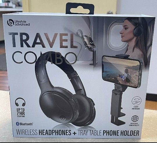 Wireless Headphones + Tray Table Phone Holder (New In Box)