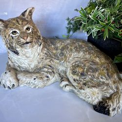 22""'x12" Museum-Quality Handcrafted & Hand-painted Ceramic Sculpture Bobcat by The Townsends
