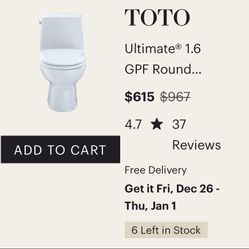 $615 Toto 1.6 Gal 1 Piece $200