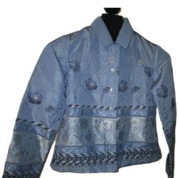 Erin London Size Small Womens Jacket Blue Geometric Cotton Floral Long Sl