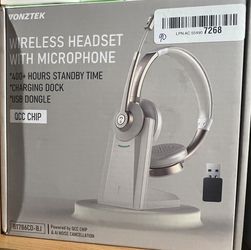 Wireless Headset with Mic for Work, Bluetooth Headset with Microphone, Wireless Headphones with USB Dongle, AI Noise Canceling Mic & Charging Base & M