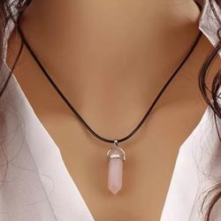 Women Natural Stone Necklace Hexagonal Column Pendant Natural Crystal Pendants