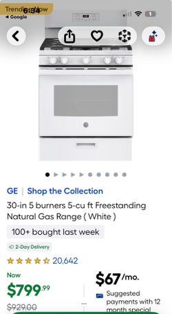 GE. 30” Clean white gas stove