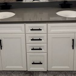 72” Aristokraft White Cabinet With Grey Quartz Counter 