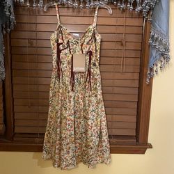 NWT $850 John Galliano Vintage Yellow Floral Tasseled Dress 38