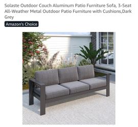 3-Seat Grey Patio Sofa Outdoor Couch