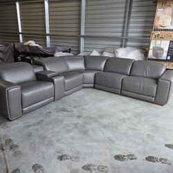Karson Leather Power Reclining Sectional with Power Headrests